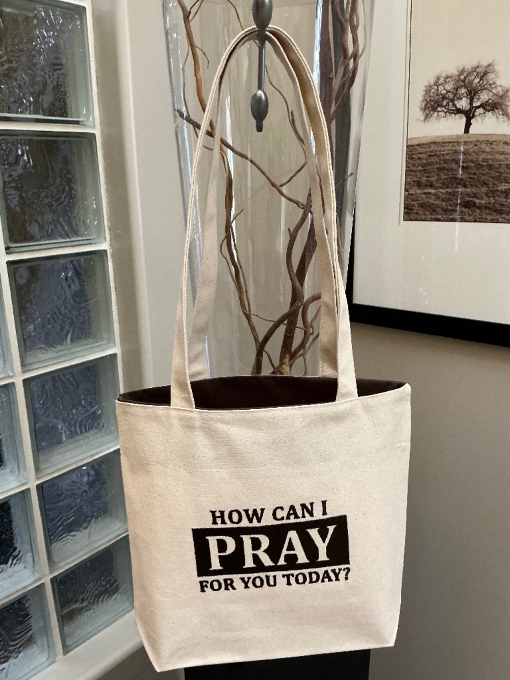 Tote Bag, Embroidered Christian Religious Pray, Custom Made Made in Canada
